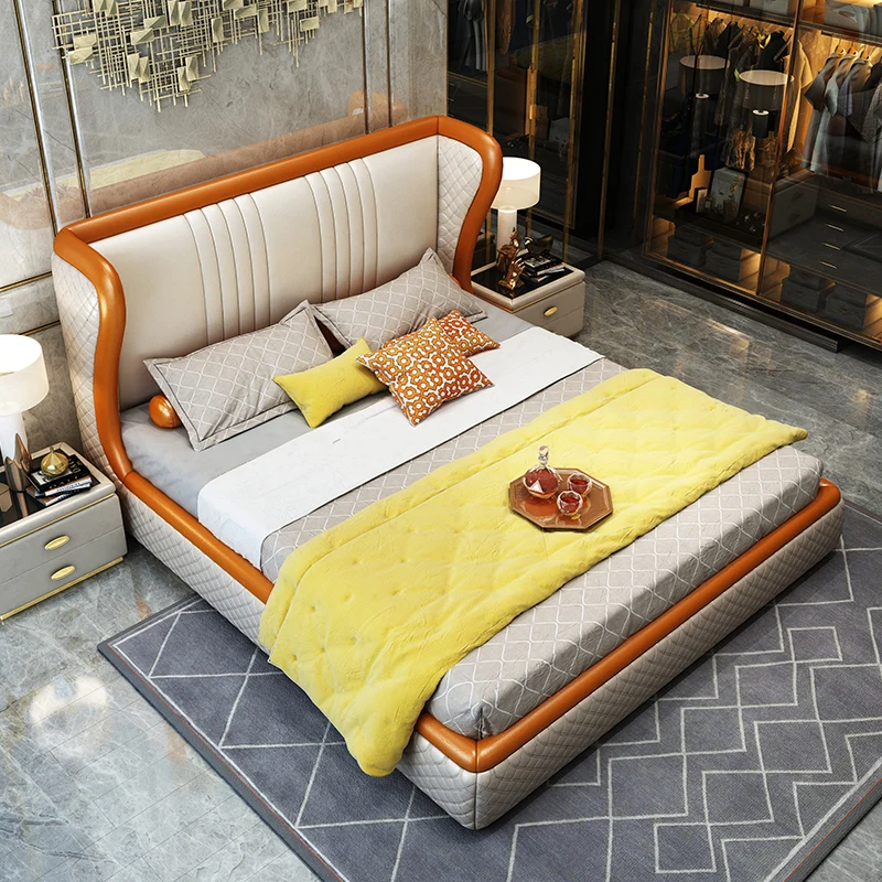 Мягкая кровать из натуральной коровьей кожи для спальни camas lit muebles de dormitorio yatak mobby