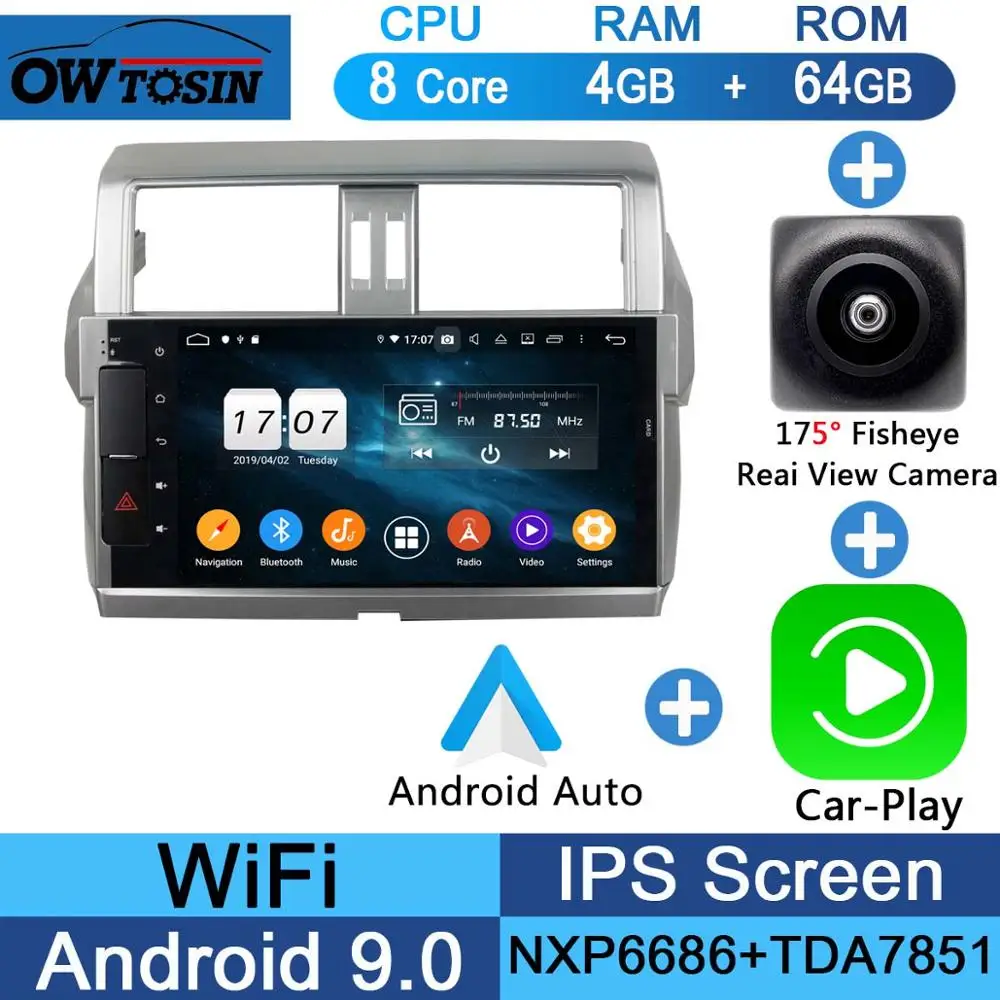 Fisheye Carplay n A 10," ips Android 9,0 8 Core 4G+ 64G Автомобильный мультимедийный dvd-плеер для Toyota Prado LC150 150 Land Cruiser 2013- DSP CarPlay радио - Цвет: Fisheye Carplay n A