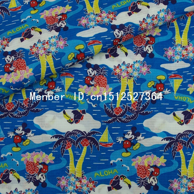 0284 140 см x 50 Ripstop хлопчатобумажная ткань Микки кокосовые пальмы парусный спорт