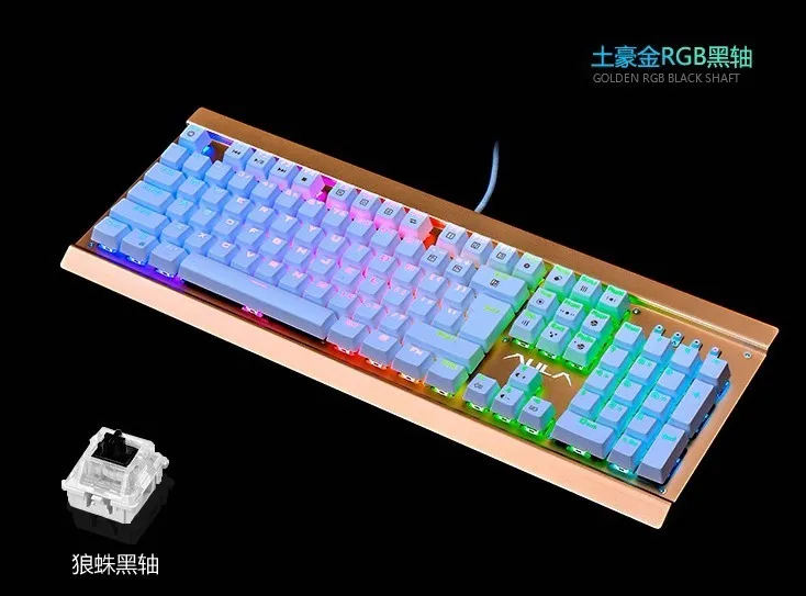 gold Защитник, игровая механическая клавиатура, USB Проводная RGB клавиатура с подсветкой, черный вал, 104 клавиш - Цвет: gold