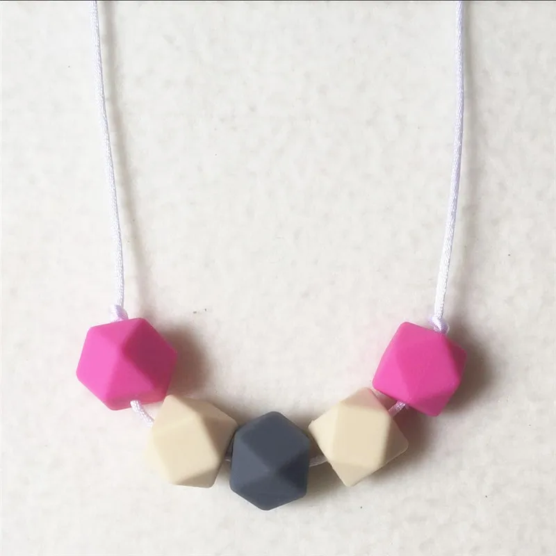 Chupete de silicona hexagonal para beb&eacute;, cuentas de dentici&oacute;n, pulseras artesanales, joyer&iacute;a para masticar, collar, 17mm, 5 unids/lote-3