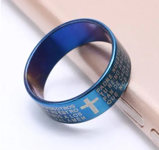 Blue Ataullah, модное кольцо с крестиком из Писания, Библейский текст, татуировка Иисуса, мужское кольцо, кольца для женщин, титановая сталь, ювелирное изделие, подарок RWD7-125 - Цвет основного камня: Blue