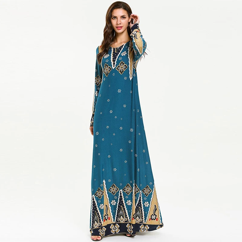 Цветочное мусульманское платье абайя Jubah элегантные женские мусульманские платья макси платье с длинным рукавом плюс размер платья