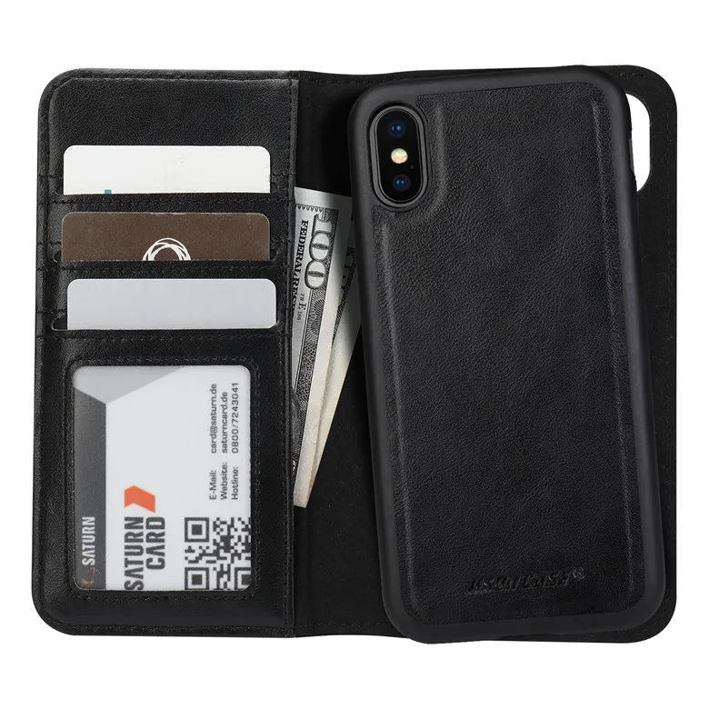Black Чехол jisoncase для iPhone X из искусственной кожи, чехол для телефона, карман для карты, RFID блокирующая подкладка, Роскошный чехол для iPhone X, новинка - Цвет: Black