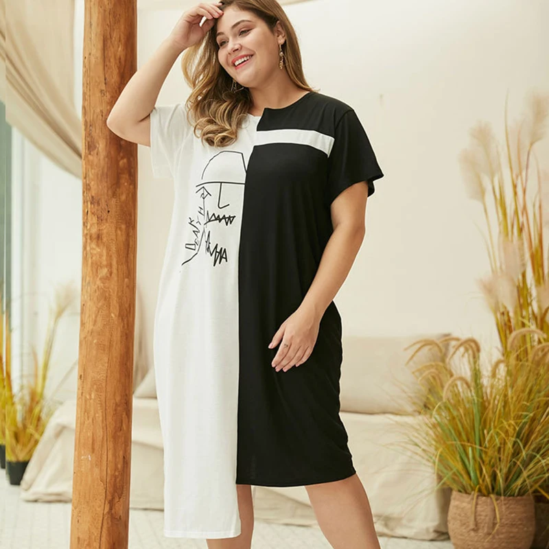 Женское летнее платье WHZHM с круглым вырезом Асимметричное Платье принтом в стиле
