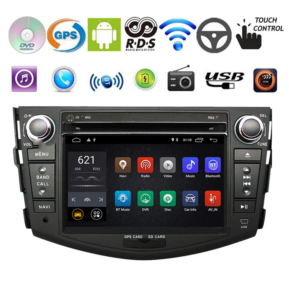 Автомобильный DVD-плеер с GPS-навигацией Android 9 1 для Toyota RAV4 2007 2008 2009 2010 2011 2 din 1024*600