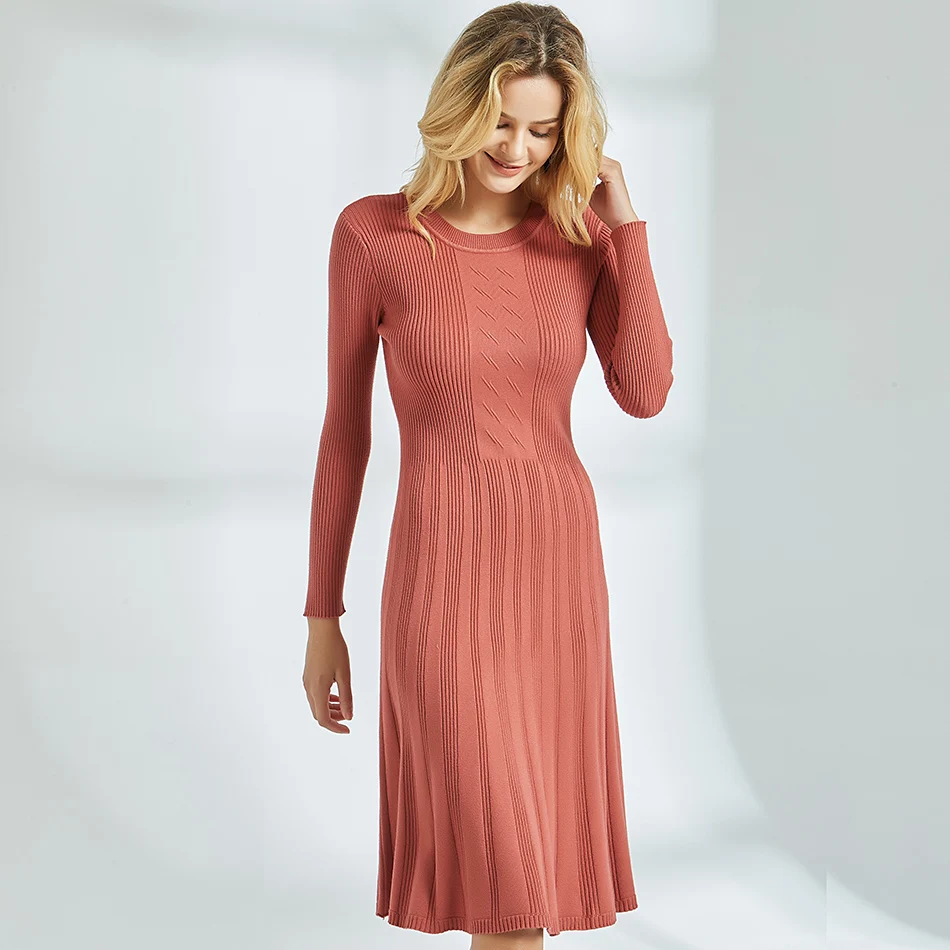 Autumn Winter Dress Casual Black Blue Female Knee Length Knitted Dresses Women Bodycon Long Sleeve Women's Sweater Dress