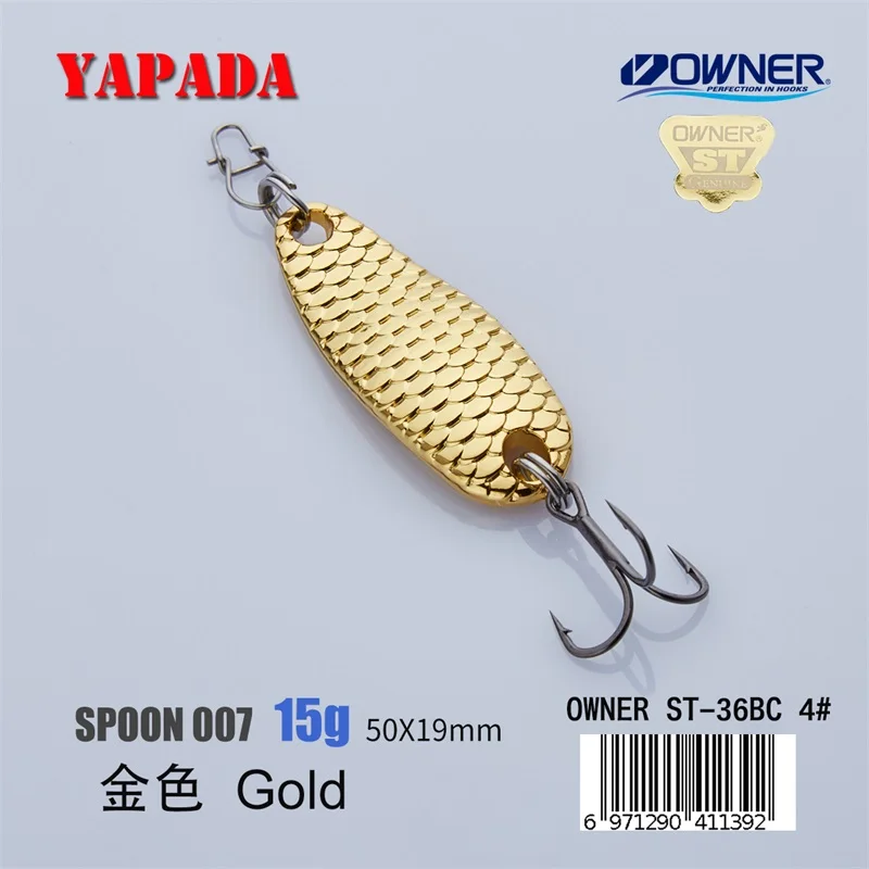 Gold 15g YAPADA ложка 007 Loong шкала владелец тройной крючок 10 г/15 г 43-50 мм многоцветный цинковый сплав рыболовные приманки бас металлическая ложка перо - Цвет: Gold 15g