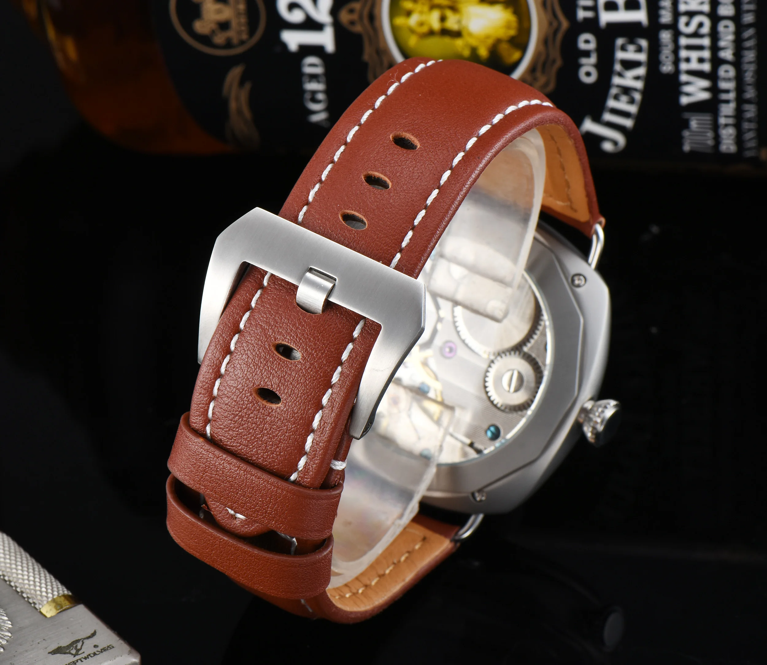 Мужские модные часы BOMAX MARINA 45 мм с ручным механизмом намотки коричневый кожаный