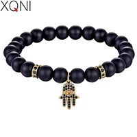 xqni new fashion men bracelets black natural matte onyx stone adjustable stand beads bracelet for men elasticity rope lucky gift