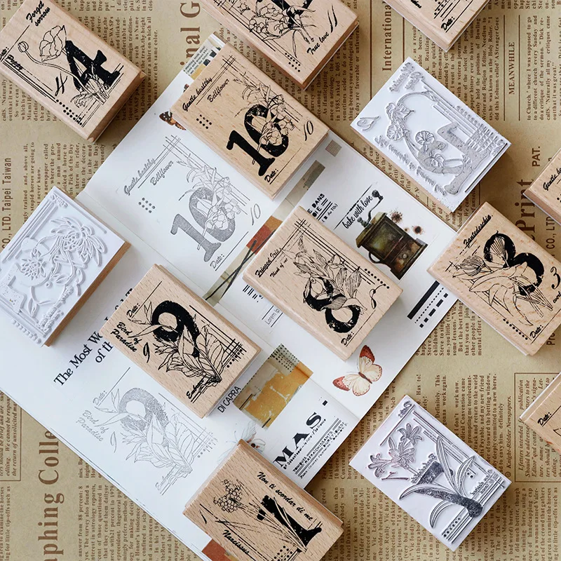 XINAHER винтажные 12 месяцев цифровые цветы штамп DIY деревянные и резиновые штампы