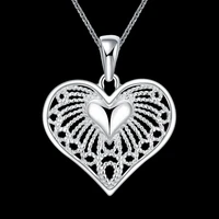 original top quality solid 925 sterling silver lovely romantic heart shape design pendant necklace for women ladies jewelry gift