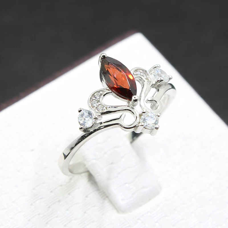 VVS Wine red garnet ring 4 mm * 8 natural crown for woman 925 sterling silver jewelry engagement gift | Украшения и аксессуары