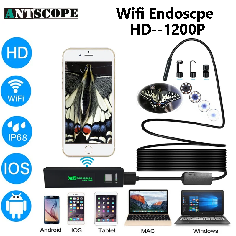 Antscope 1200 P Wifi эндоскоп для iPhone Android Инспекционная камера Softwire Hardwire Borescopes