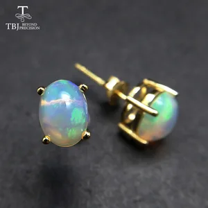 Женские и женские серьги с натуральным эфиопским опалом TBJ, серьги с простым и классическим дизайном из серебра 925 пробы в коробке