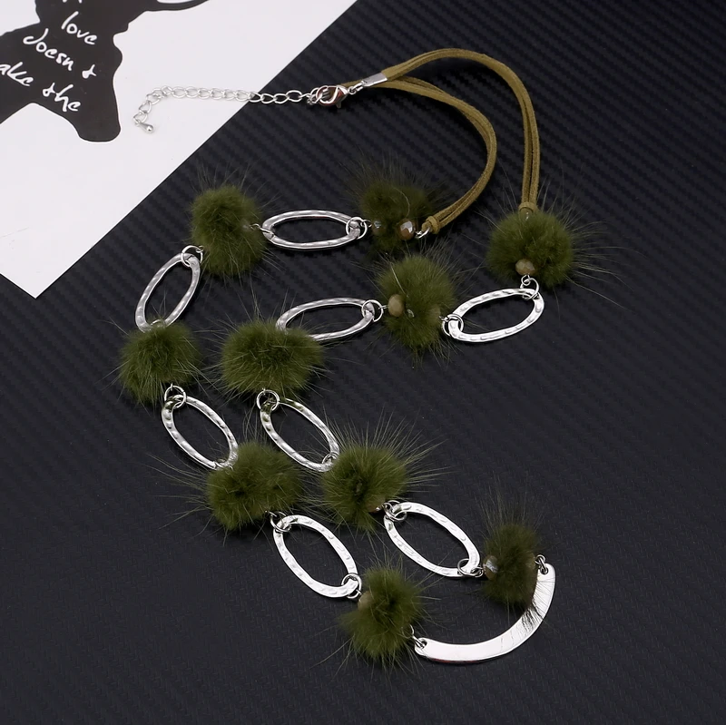 Лидер продаж 2018 длинное ожерелье с норковым шариком Женская Модная бижутерия