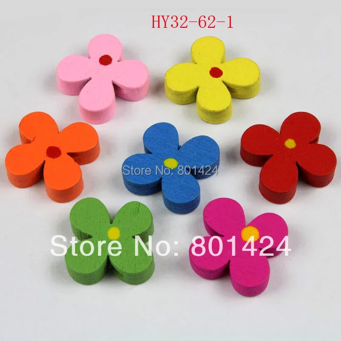 50 pieces/lot colourful Four-leaf clover 17mm/13mm wooden flower beads jewelry finding craft accessories for 32-62 | Украшения и