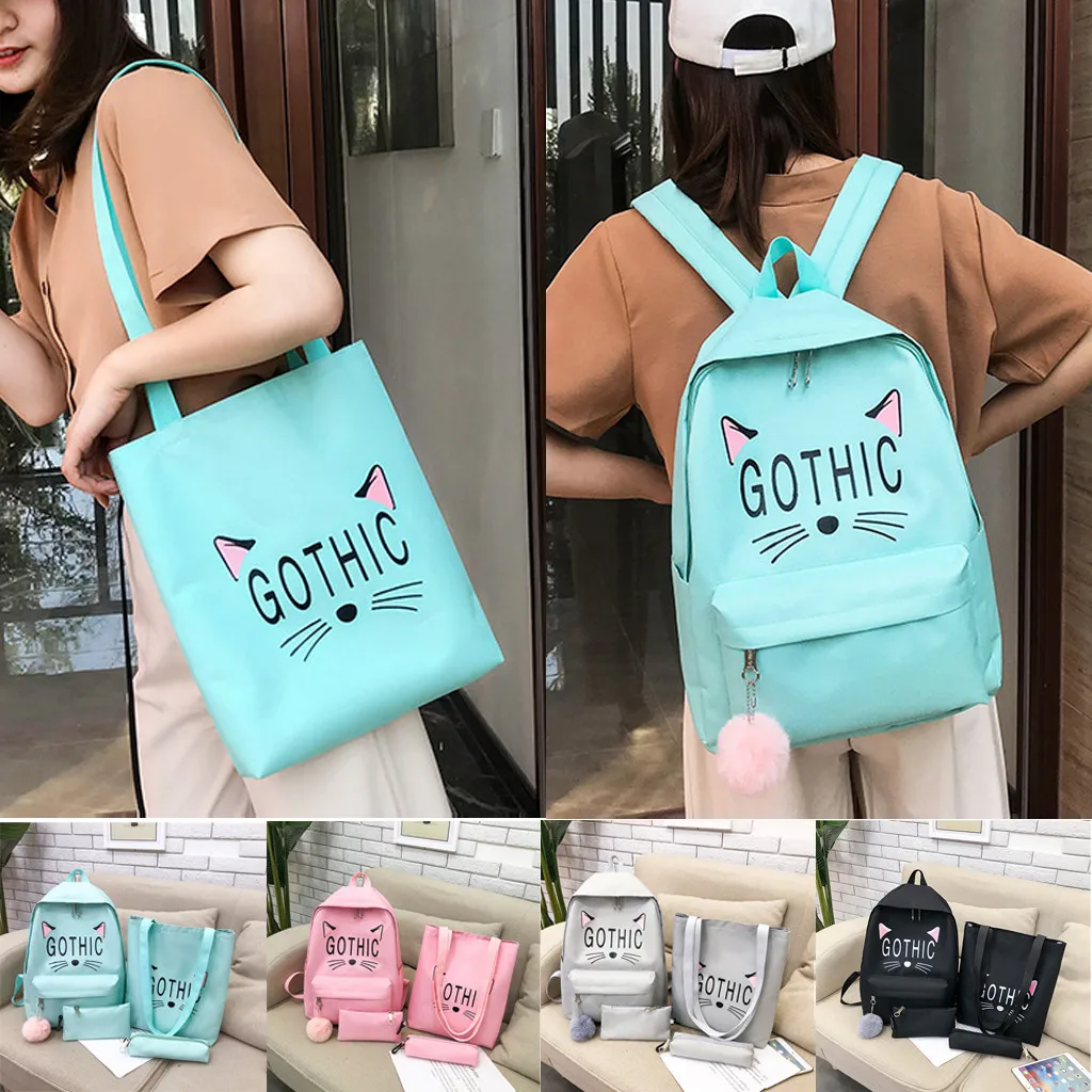 4 шт./компл. женские школьные рюкзаки нейлоновая школьная сумка для подростков