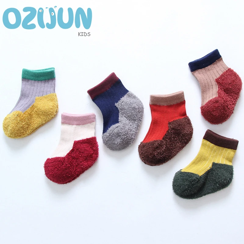 0 11 2 Y one Pair Autumn Winter Fashion Baby Girl Boy Cotton Socks Coral Fleece Soles Warm Toddler Newborn Socks 6 Colors