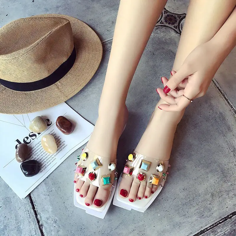 Яркая Цветная дрель модные женские шлепанцы коллекция 2017 года универсальная