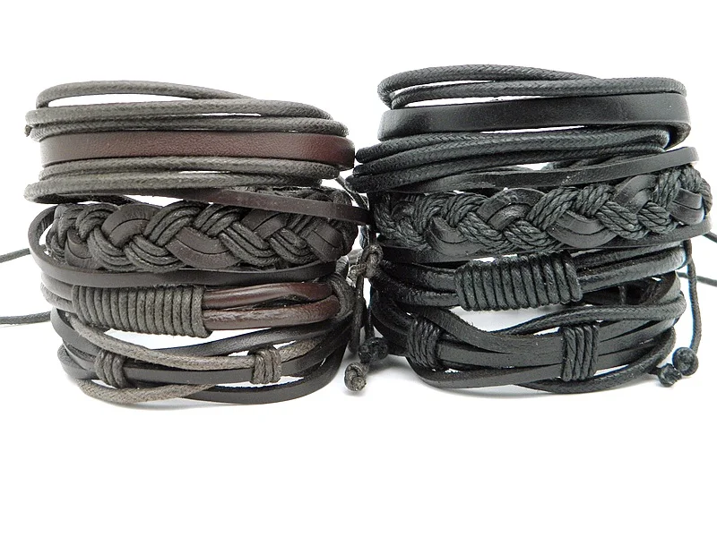 

Trendy Men's Women's leather Wristband Braid bracelet Vintage Handmade DIY leather Wrap ethnic tribal cuff bracelet