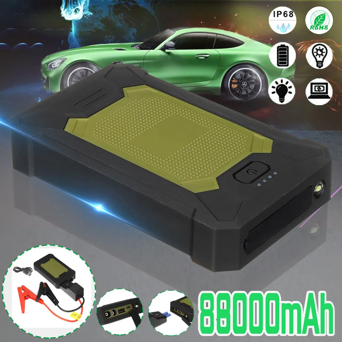 88800 мАч автомобильное пусковое устройство 5V 600A 4 USB светодиодный Портативный тонкий аварийного Мощность банк Батарея для автомобиля мобильных телефонов IP66 Водонепроницаемый