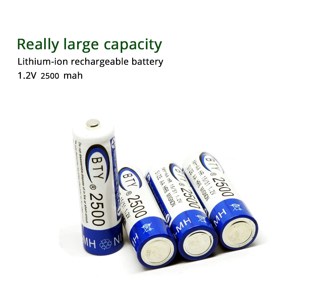 Аккумуляторная батарея BTY AA 2500mAh 4X Ni MH 1 2 V перезаряжаемая aa 5 перезарядка батареи