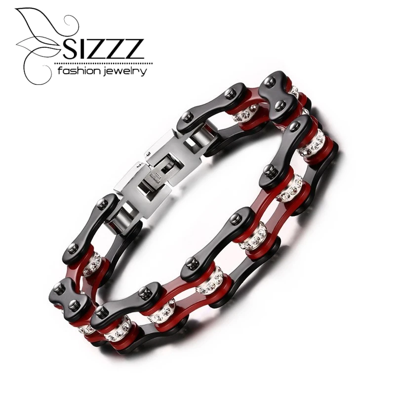 New Fashion Red And Black Stainless Steel Bicycle Bracelet High Polished Hand Chain Men Jewelry Quality Classical Style | Украшения и