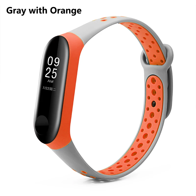 BOORUI спортивный miband 3 ремешок силиконовые смарт аксессуары correa ремешки на запястье Замена my band 3 аксессуары с различными цветами - Цвет: Gray with orange