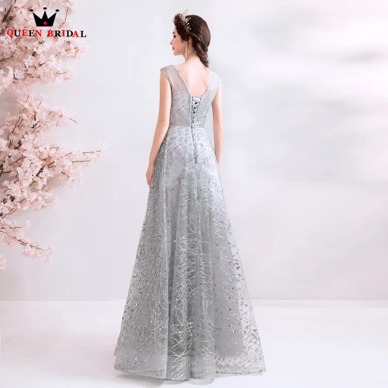 Серые длинные вечерние платья новинка 2020 ТРАПЕЦИЕВИДНОЕ ПЛАТЬЕ С V-образным