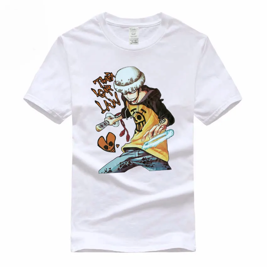 Аниме цельная Трафальгар Ло евро размер 100% хлопковая футболка Летняя