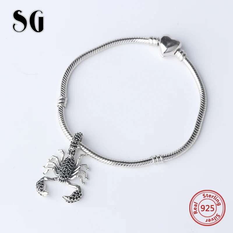 SG модные рождественские Бусины скорпион Подвески pandora Серебро 925 оригинальные женские аксессуары для браслетов ювелирных изделий
