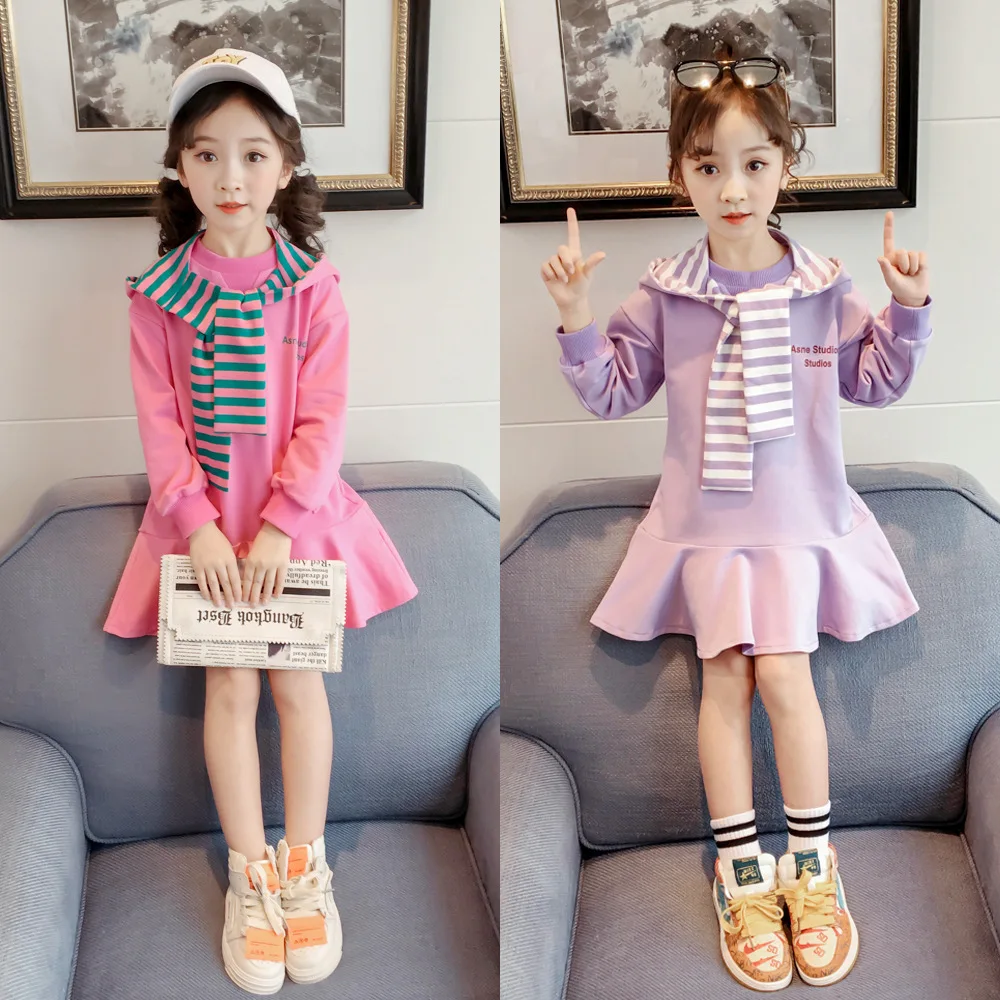 Baby Girls Dress Children Long Sleeve Striped Hooded Dresses Kids Cute Spring Autumn Casual Clothes | Детская одежда и обувь