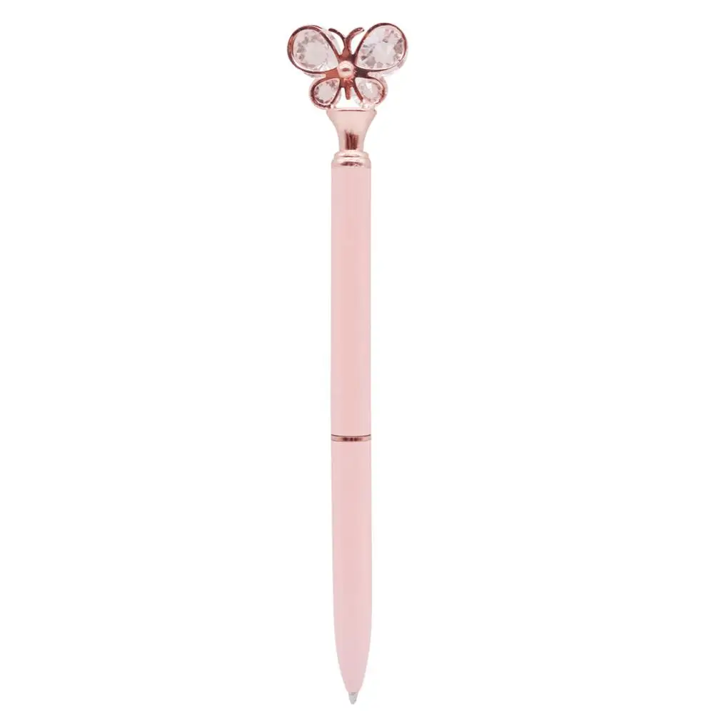 pink BG338 1 шт. Хрустальная Шариковая Ручка-бабочка 0,7 мм металлическая шариковая ручка с пулевидным наконечником для студентов, офиса, канцелярских принадлежностей, черная ручка для письма - Цвет: pink BG338