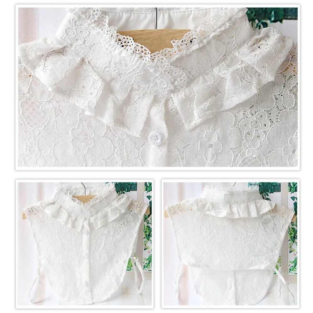 Новинка 2017 модная винтажная белая кружевная рубашка со съемным отворотом
