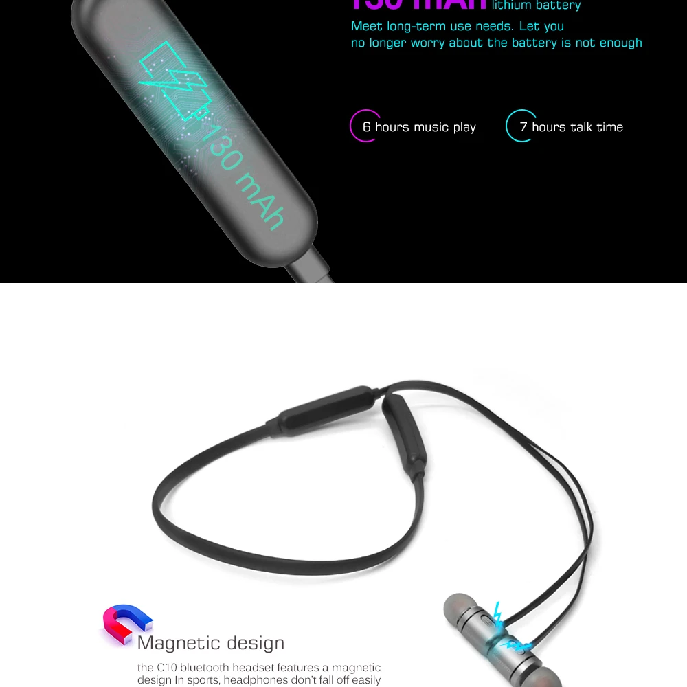 CBAOOO BC10 Bluetooth наушники, Спортивные Беспроводные наушники, стерео бас гарнитура, гарнитура с микрофоном для телефонов xiaomi iphone
