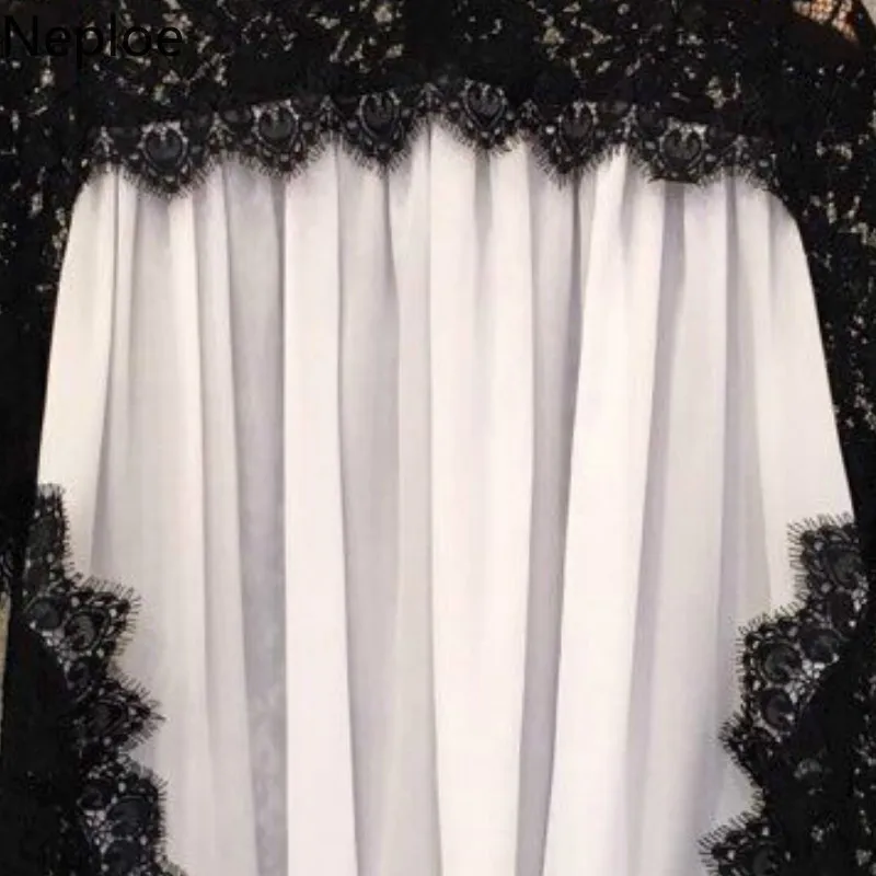 Neploe/открытые кружевные футболки для женщин лето 2019 модные с оборками воротник