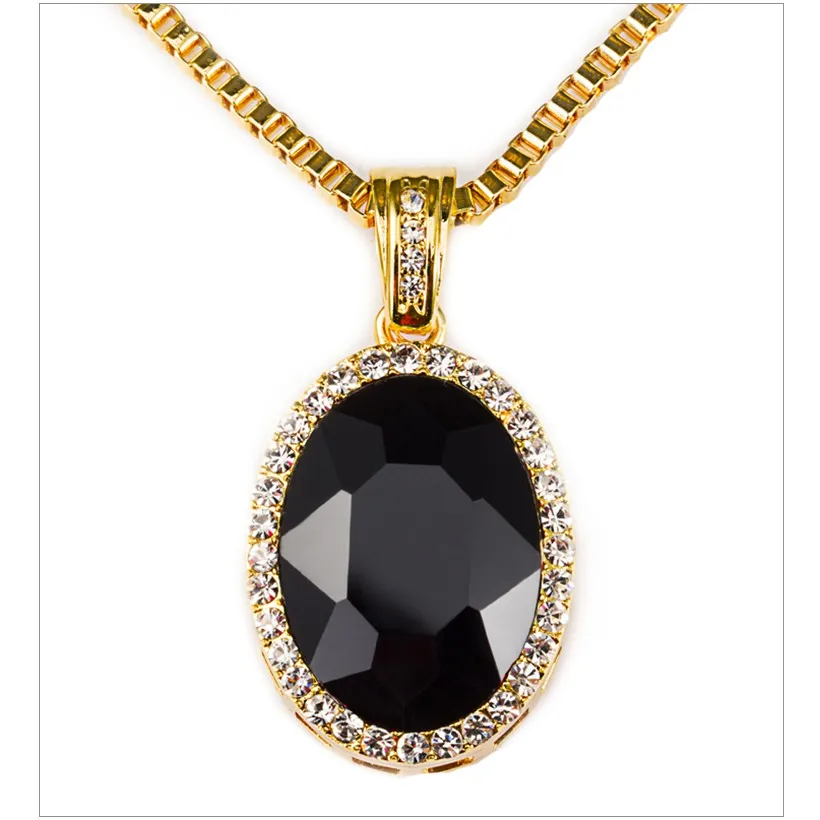 Мужские нагрудные украшения Bling Crystal Iced Out красный драгоценный камень CZ кулон цепь золотые овальные Стразы Подвески ожерелье ювелирные изделия подарок для женщин