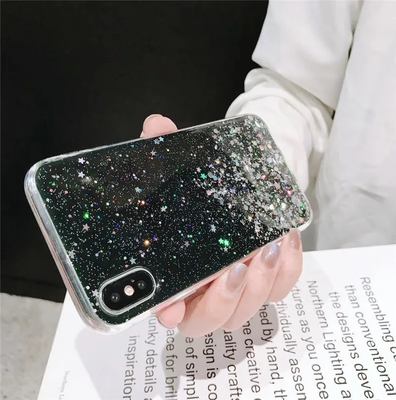 Fashion silver foil Soft TPU Bumper Clear Glitter Star pattern Phone Case For iPhone X XS XR Max 8 7 6 6S Plus protect Cover | Мобильные