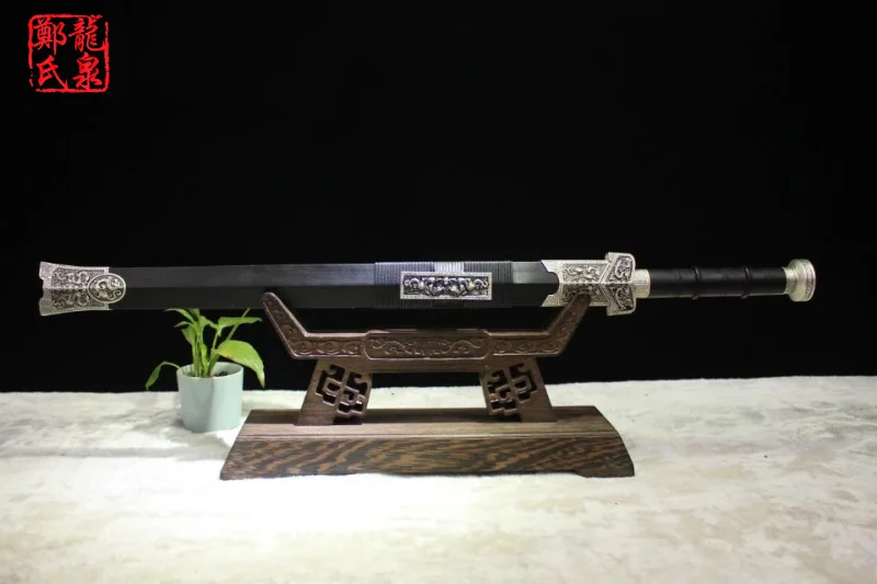 Античный китайский военный меч сложенная сталь красное покрытие поверхность 8