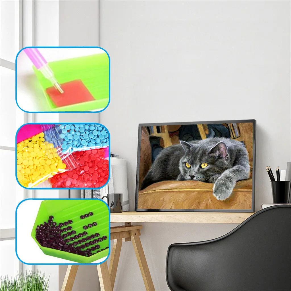 5D DIY частично с алмазной вышивкой крестом ленивый серый Кот Вышивка мозаика