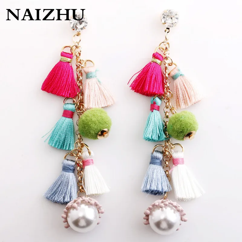 Новый Дизайн себе Красочные Boho Длинные серьги кисточкой для женщин imatation Pearl Drop