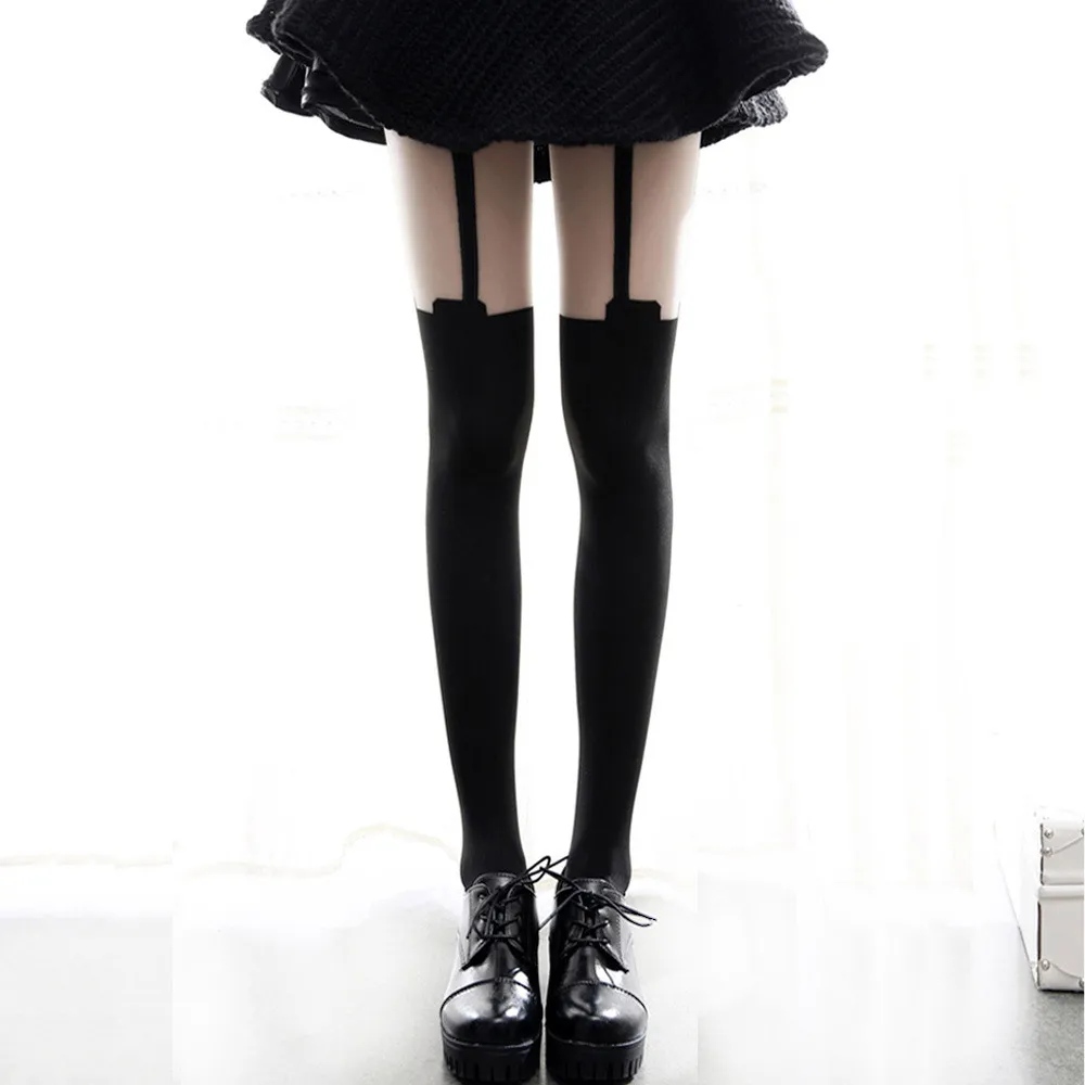 Милые винтажные стильные женские черные колготки в стиле &quotЛолита&quot летние
