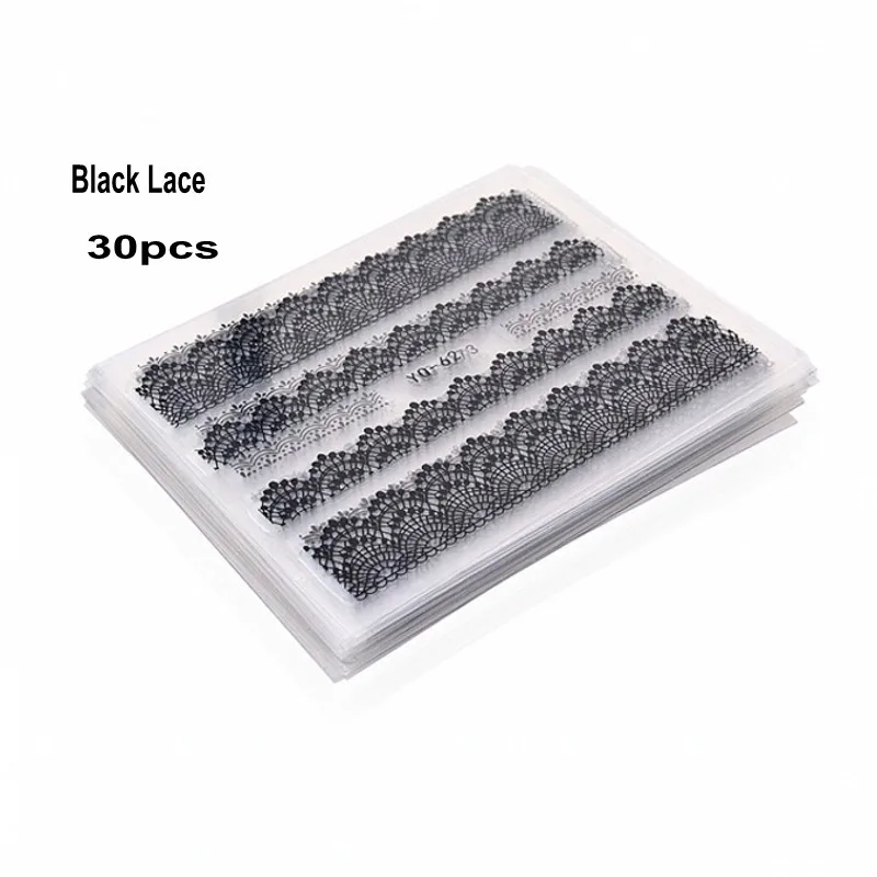 1 партия (= 30 x дизайнов) наклейки для дизайна ногтей кружевные цветочные клейкие 3D