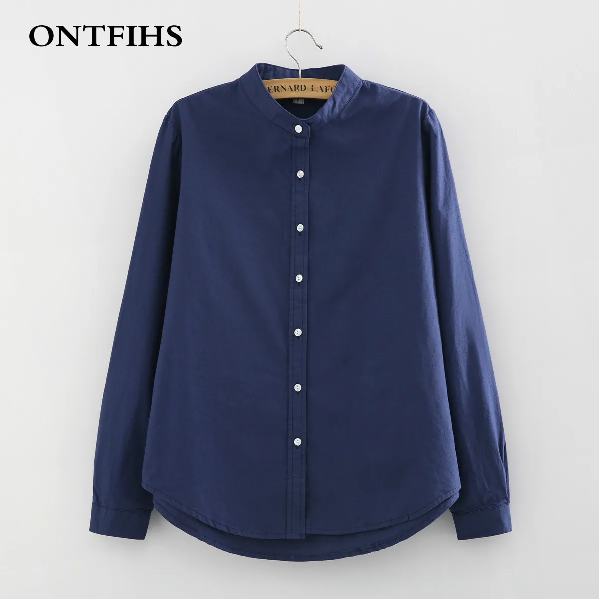 ONTFIHS хлопок Для женщин рубашка с воротником новая мода воротник-стойка белая