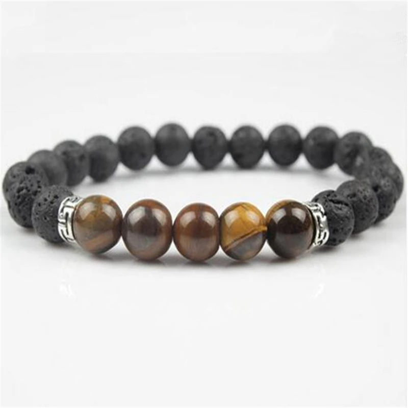 Браслеты из натурального черного лавового камня с бусинами браслеты рейки чакра