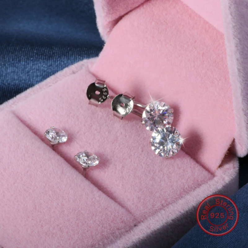 925 Sterling Silver Double Sided AAA Cubic Zirconia Earrings Studs Jewelry for Women (E27-1) | Украшения и аксессуары