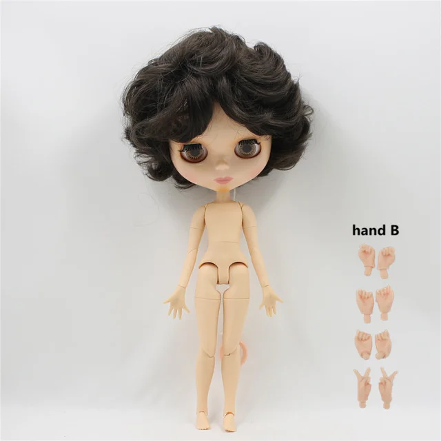 doll with hands B Кукла телесного цвета Blyth с соединением тела 30 см, модная черная короткая кукла для волос, сделай сам, макияж 1/6, bjd blyth куклы для девочек - Цвет: doll with hands B