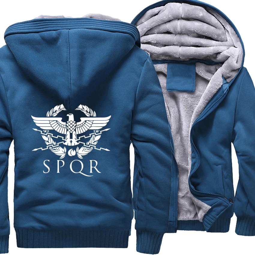 Winter Thicken Hoodies Men SPQR Roman Gladiator Imperial Golden Eagle Printed Homme Hooded Sweatshirts Casual Harajuku Male Tops - Цвет: lake blue 5