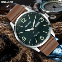 2019 boamigo top luxury brand men military fashion sport business quartz watch man casual brown leather wristwatches waterproof